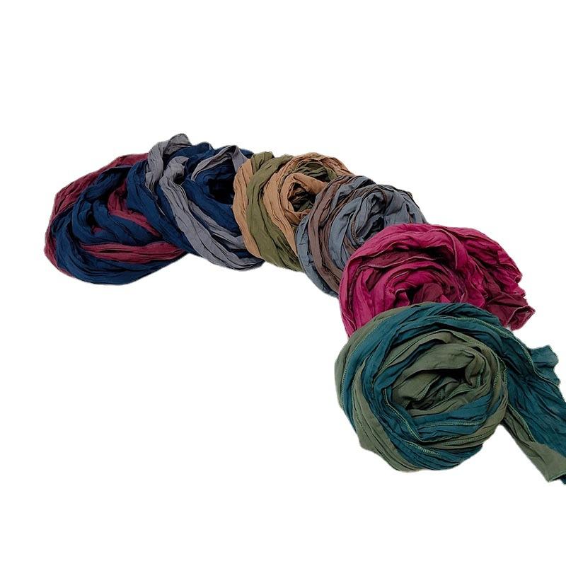 Color Matching Splicing Pleated Scarf Thin And Narrow Long Style Warm Contrasting Color Spring And Summer Neck Protection Sun Protectiona
