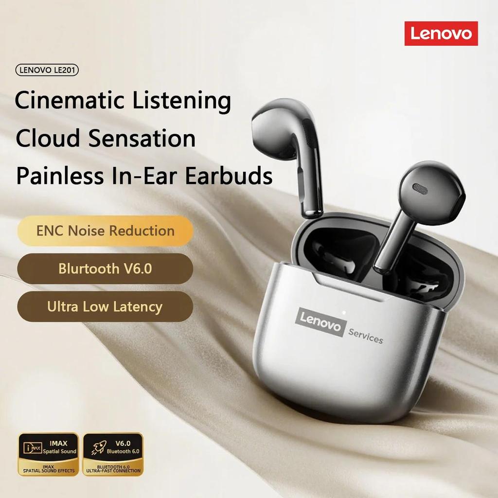 Original Lenovo LE201 Wireless Headphones Bluetooth 6.0 Earbuds ENC Call Noise Cancellation Ultra Long Latency Surround Sound Earphones