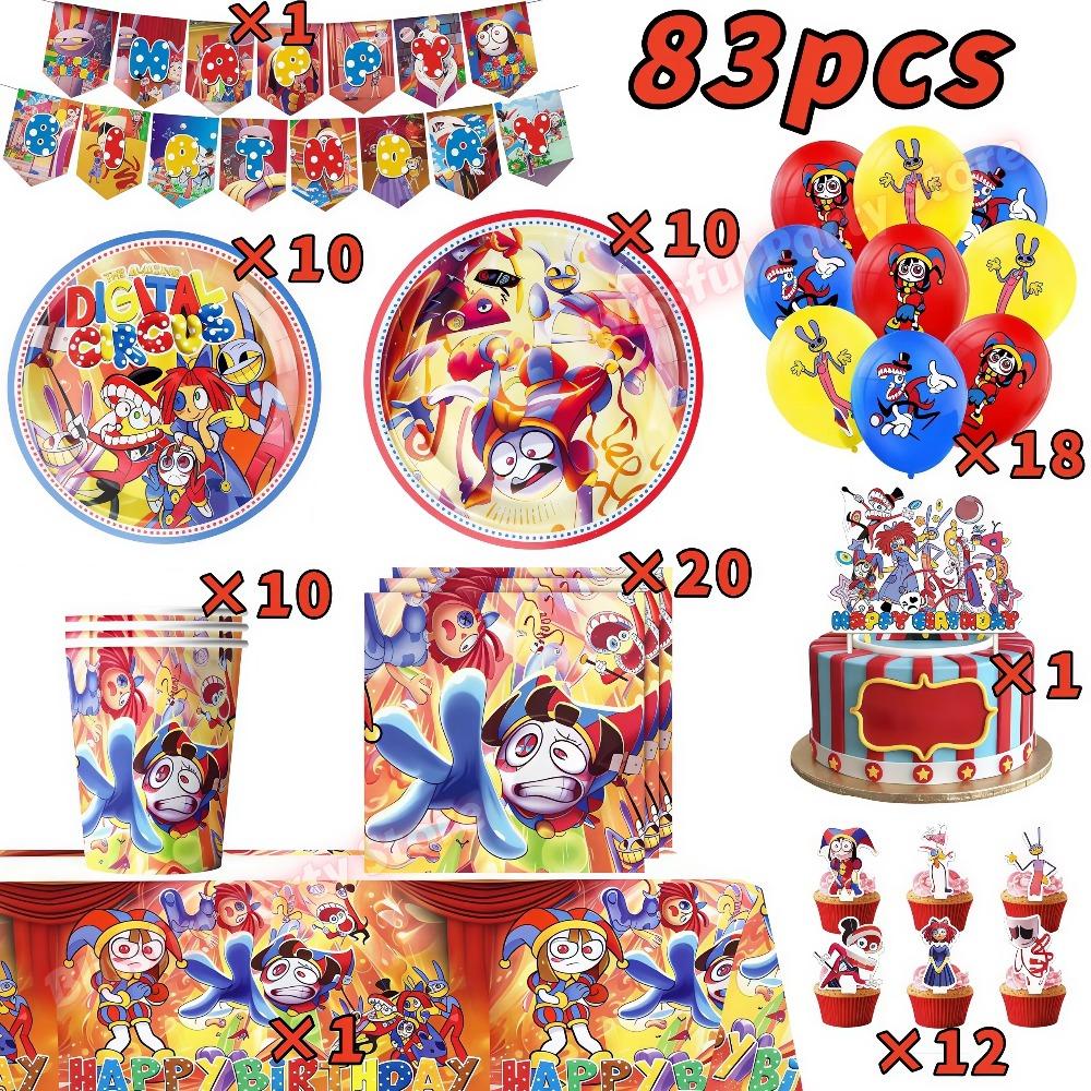 Amazing Birthday Decorations Digitaled Circus Tableware Plate Cup Napkin for Kids Party Photo Props Baby Shower Party Supplies F