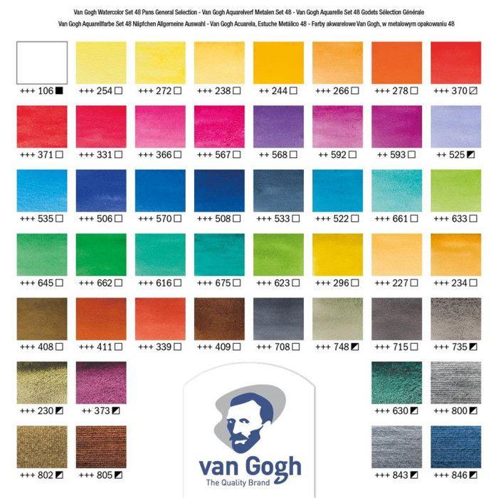 Coffret 48 godets peinture aquarelle Van Gogh Royal Talens boîte en métal