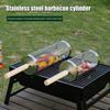 Stainless Steel BBQ Grill Basket with Wooden Handle Rolling Cage for Even Cooking Vegetables Seafood Meat Camping Barbecue Tool