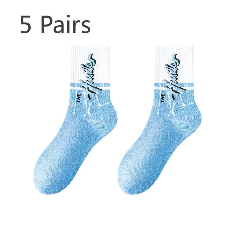 

5 пар мужских новых осенних дезодорирующих спортивных носков из чистого хлопка с надписью «Баскетбольный барабан» 5 Pairs небесно-голубой