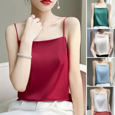 Zomer Vest Sling Mouwloos Gladde Stof Tanktops Losse Pasvorm Zacht Elastisch Satijn Textuur Onderstuk