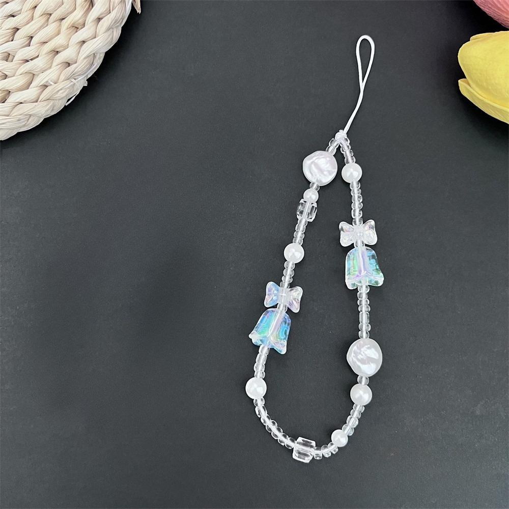 DIY malé čerstvé křišťálové luk květiny milostný perlový náramek dámský řetízek na mobilní telefon proti pádu příslušenství k pouzdru mobilního telefonu