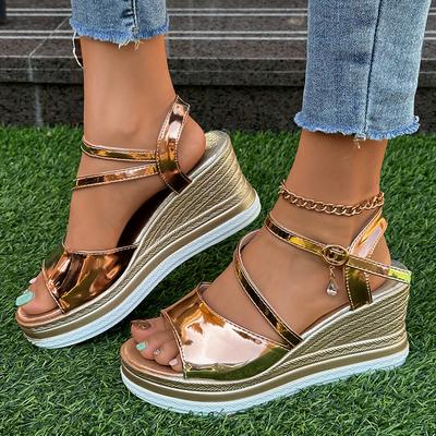 Fashion Gold Silver Wedge Sandals for Women Fashion Ankle Strap Chunky Platform Sandles Woman Summer Thick Sole Sandalias Mujer 2024