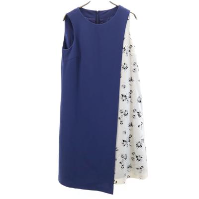 Made In Japan Floral No Sleeve Switching Knee-length Dress 38 Navy Women Used
