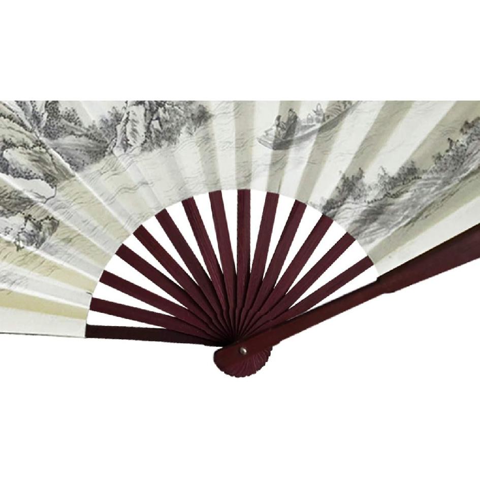 Large Folding Fan with Chinese Traditional Painting,Bamboo Fabric Hand Fans,with a Fabric Sleeve, for Performance,Decorations and Gifts,13inch