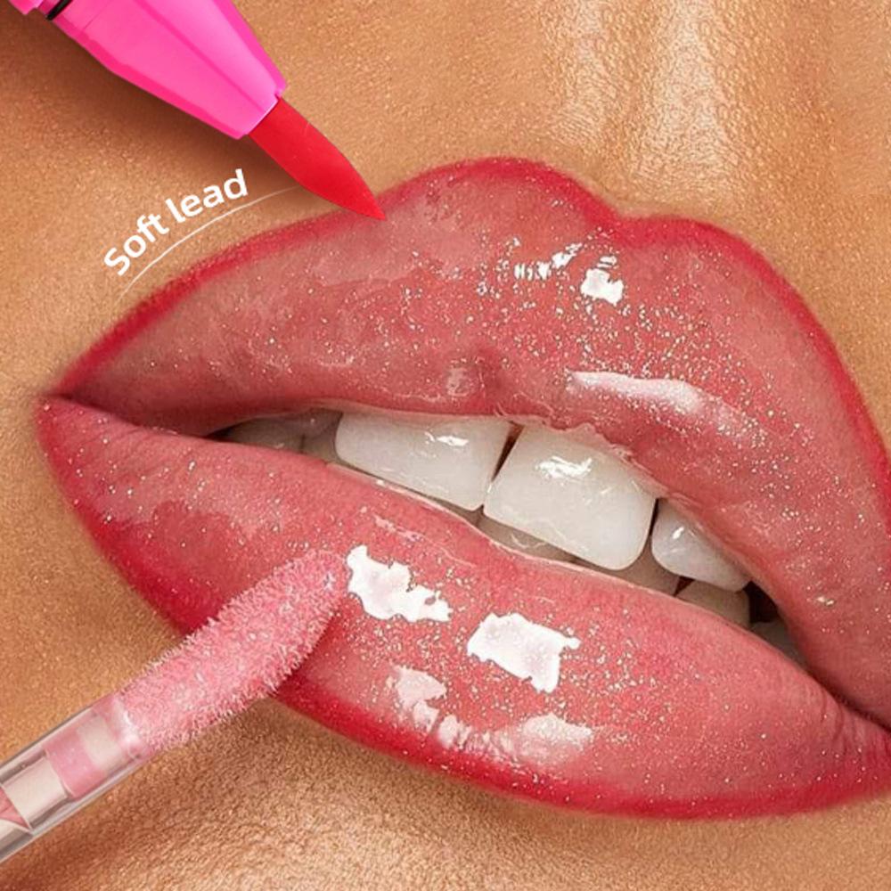 9 Colors 2-in-1 Mirror Shine Lip Gloss Matte Brown Lipliner Plumping Lasting Tint Water Glossy Juicy Non-Sticky Lip Makeup