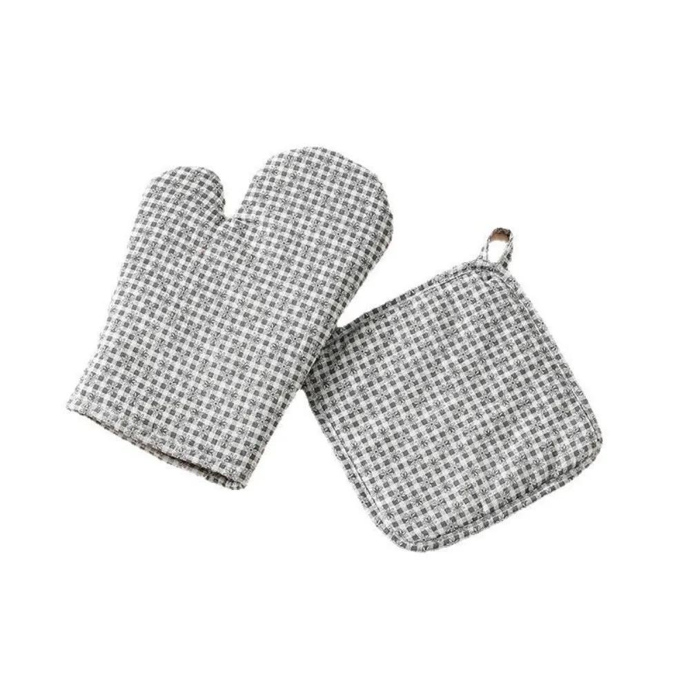 2Pcs Cotton Linen Microwave Oven Gloves Heat Resistant Anti-Scalding Oven Mitts and Pot Holders Heat Insulation Easy-To-Clean