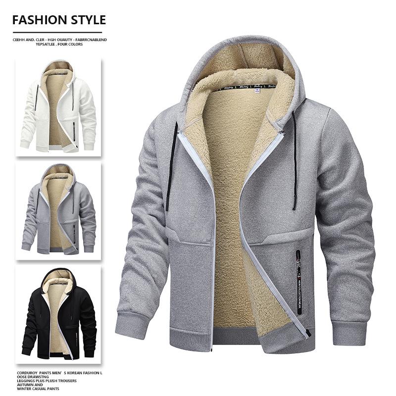 Men's Lamb Wool Hoodie Cardigan - Cross-Season, Thick, Casual, European Fit