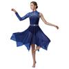 Women Modern Dance Costume Single Sleeve Dress Floral Lace Mesh Patchwork Rhinestone Classical Ballet Dance Outfit Lyrical Dress