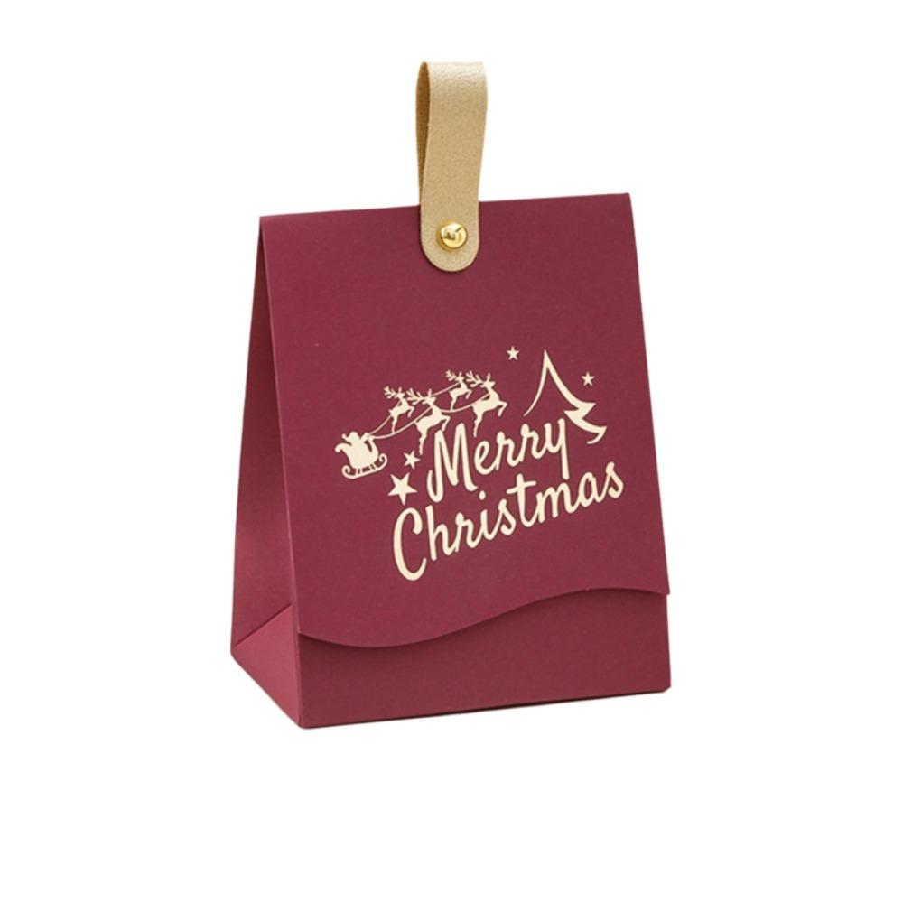 10PCS with Leather Handles Merry Christmas Candy Gift Box Hot-Stamped Cookie Package Bag Banquet