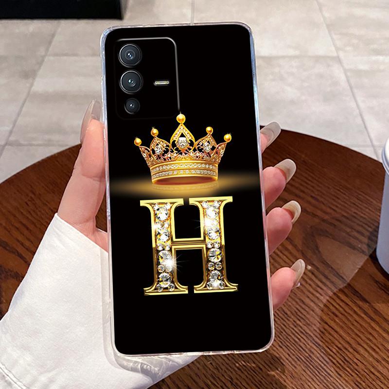 For Vivo V23 Pro New Crown Letter Pink Shiny A To Z Couple Phone Case For Vivo V23 Pro Transparent TPU Shockproof Soft Casing