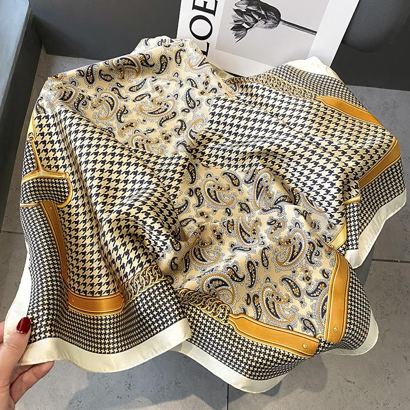 

Orange Navy Blue Printed Square Scarf Thin Breathable Sunscreen Shawl Casual Outdoor Windproof Head Wrap For Women 70x70cm