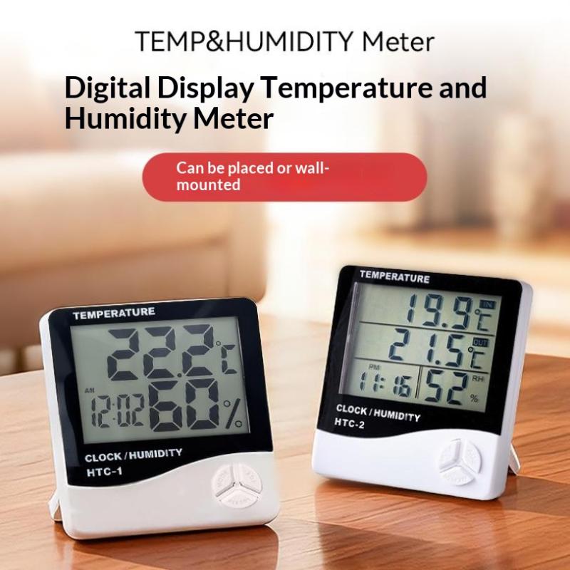 HTC-1 Digital LCD Thermometer Humidity Gauge Meter with Alarm Clock Accurate Temperature Monitor for Household Bedroom