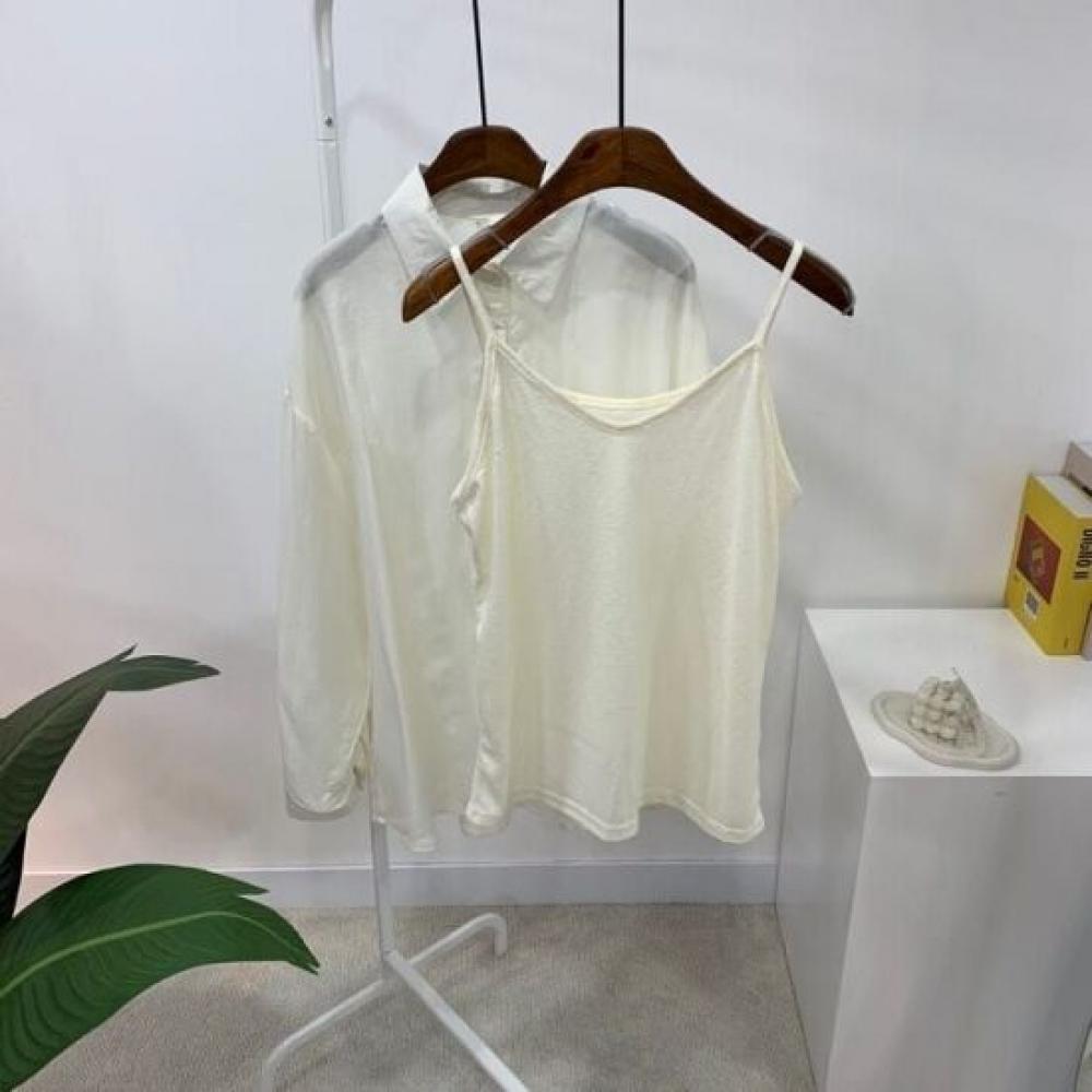 C S In The Room Women Sheer V neCk Shirt Set 3 ColorS