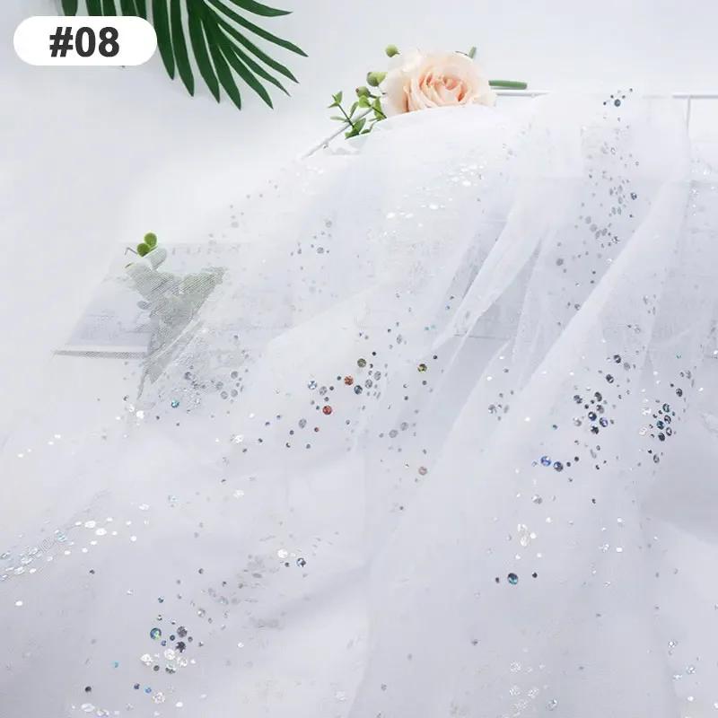 Solid Color 100x160cm Soft Shiny Sequins Tulle Fabric Galaxy Style for Wedding Party Dress Shirt Decor Sewing Material Etc