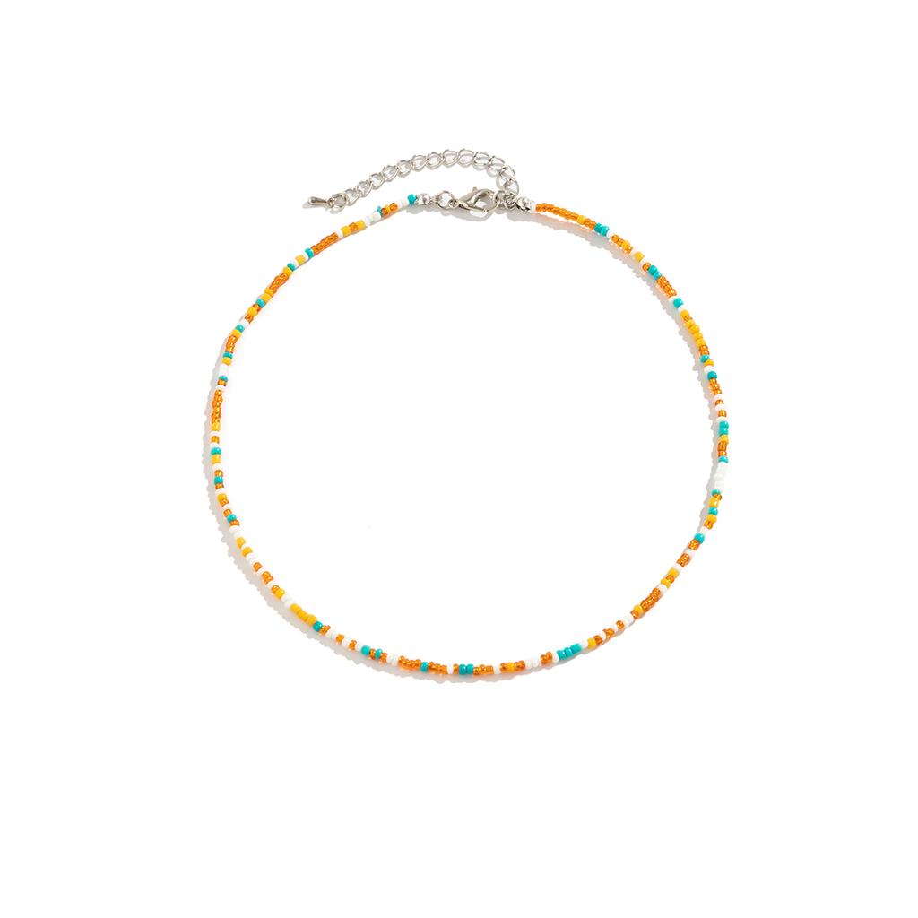 Salircon Bohemian Mixed Color Seed Bead Clavicle Necklace Trend Acrylic Rice Bead Beaded Choker Women's Summer Beach Jewelry