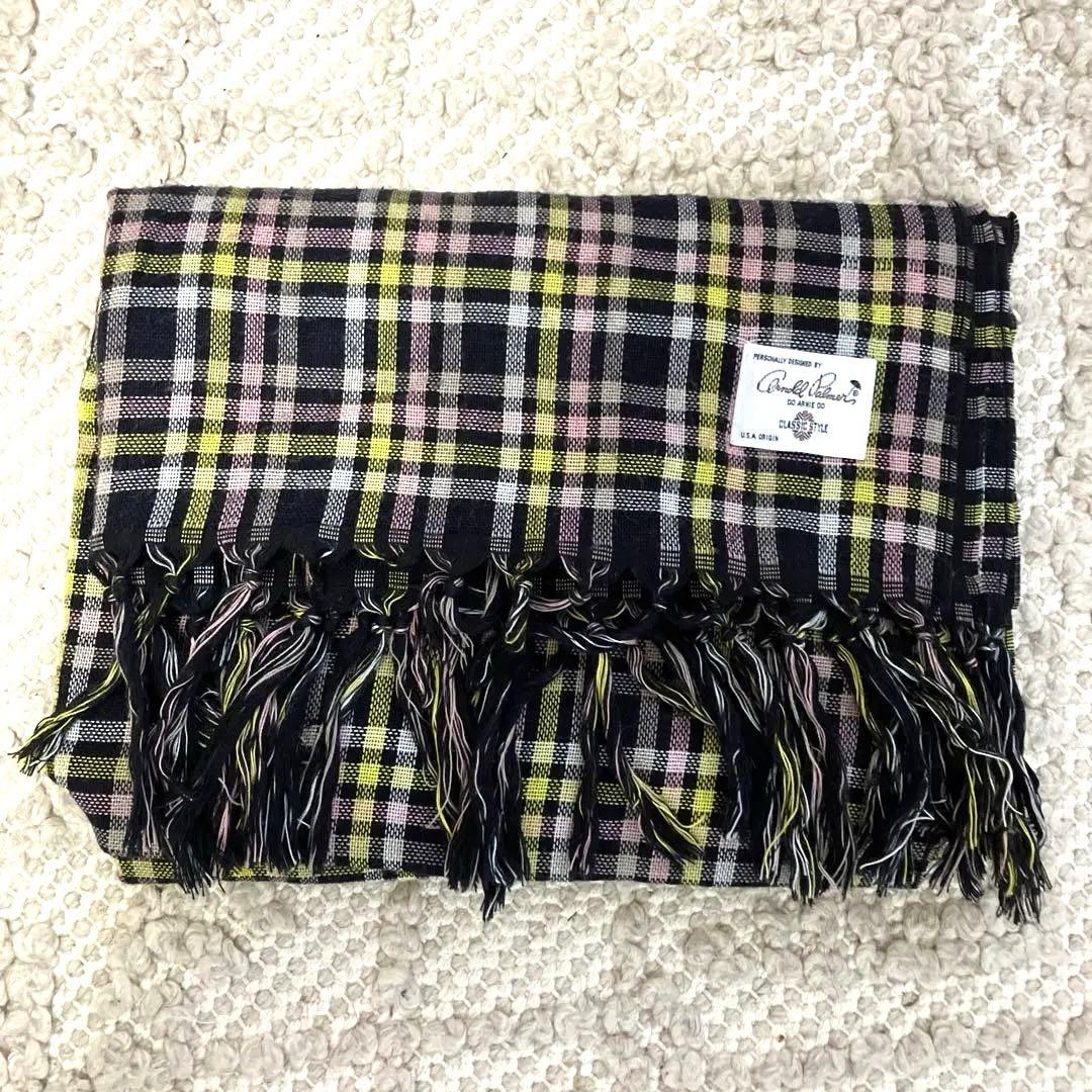 

[USED] Gorgeous Arnold Palmer checked stole in black, pink, yellow, and beige