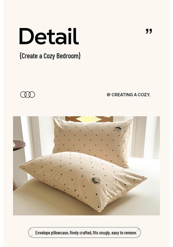 Washable Cartoon Cotton Embroidery Duvet, Bed, and Fitted Sheet Set - Soft, Fluffy Cloud Design for Dormitories.