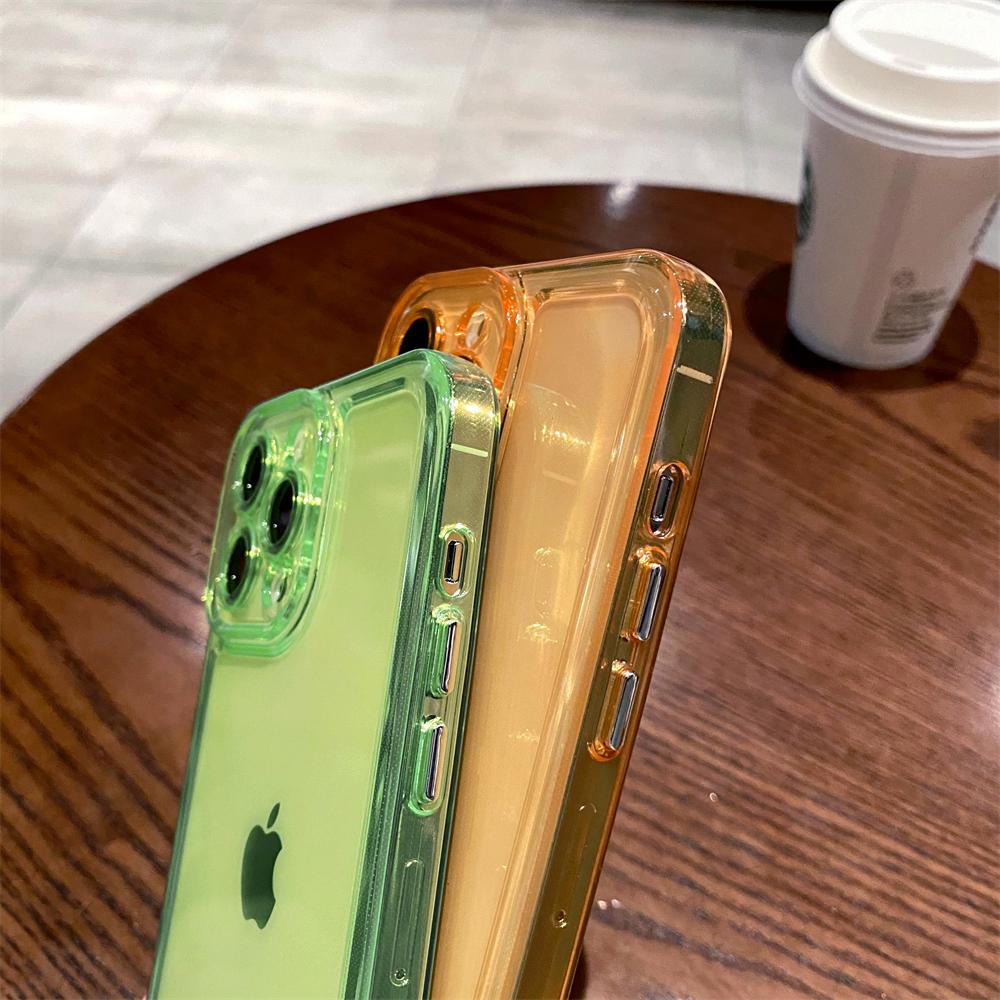 Neon Color Soft Transparent Silicone Case For iPhone 12 13 11 Pro Max X Xs Xr 7 8 Plus SE3 Rubber Clear Shockproof Bumper Cover