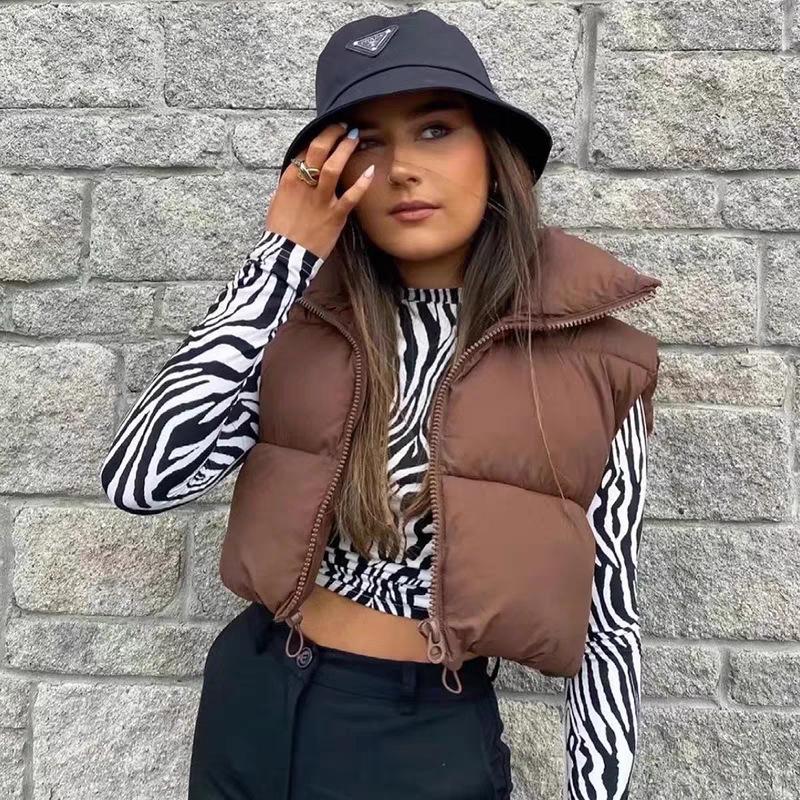 Down Cotton Vest for Women,autumn and Winter Stand Up Collar, Thick and Warm Short Sleeveless Cotton Jacket, Vest Jacket, Trendy