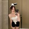 Summer New Pure Desire Bow Metal Decorative Splicing Tube Top Slim and Thin One-piece Top with Chest Pad Women