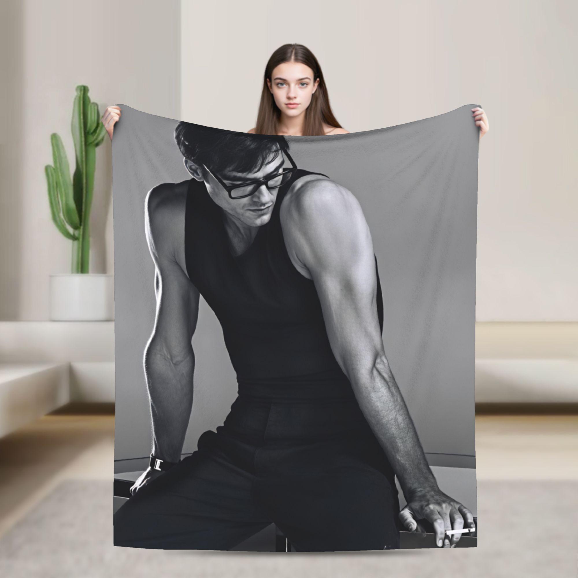 Jessica Chen Unisex Jacob Elordi Actor Portrait Blanket Airplane Travel Flannel Bedding Throws For Couch Chair Sofa Bed Warm Soft Custom Bedspread