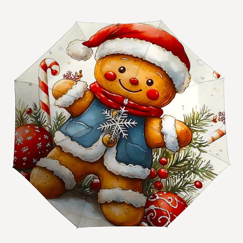 1pc Christmas Gingerbread Man Automatic Folding Umbrella, Festive Gift for Fans, Travelers & Daily Use.V041