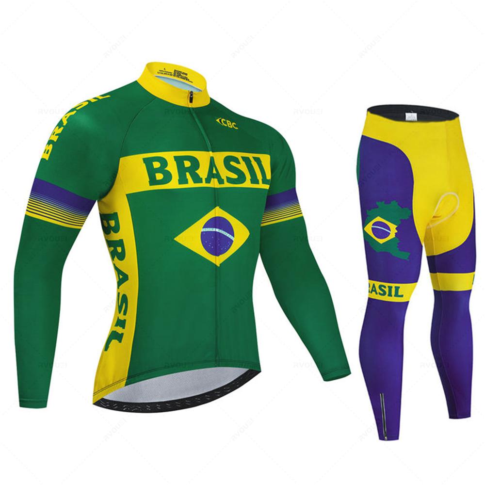 2026 Brazil Summer Long Sleeve Cycling Clothing Set Team Jersey Men Suit Breathable Outdoor Bike MTB Clothing Paded Ciclismo Maillot