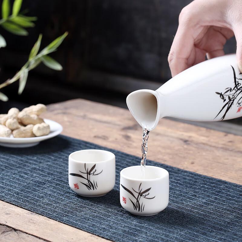Japanese Ceramic Sake Set with Six Cups