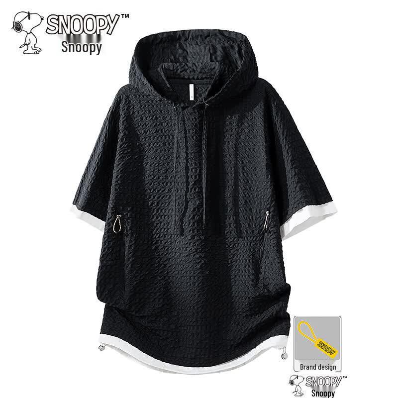 Snoopy Men s Textured Hooded Faux Two-Piece Short Sleeve T-Shirt 4XL