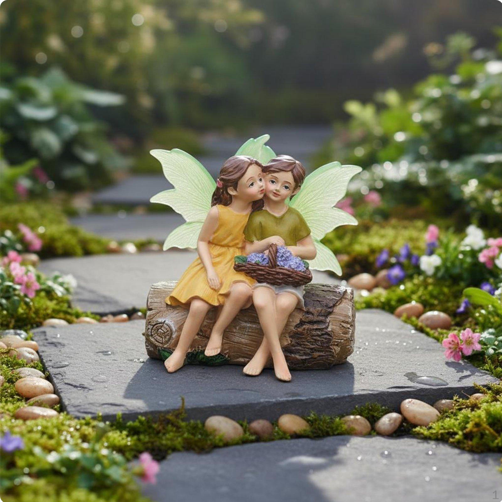 Boy and Girl Fairy Miniature Romantic Design Figurine Detailed Craftsmanship Kissing Fairies