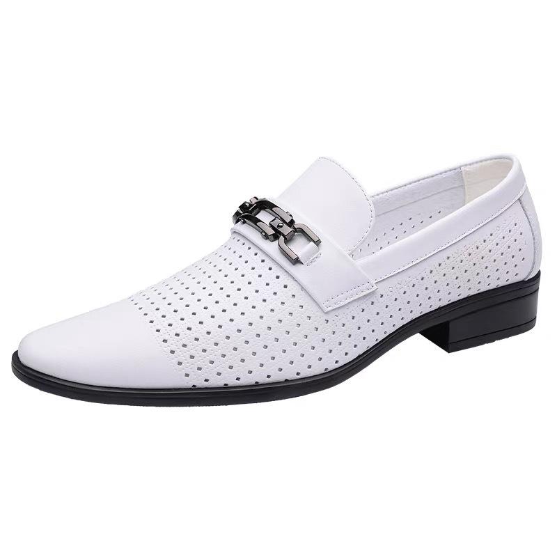 Herren Herbst 2023 Formelle Weiße Leder Slipper, Britischer Stil, Spitze Zehenpartie