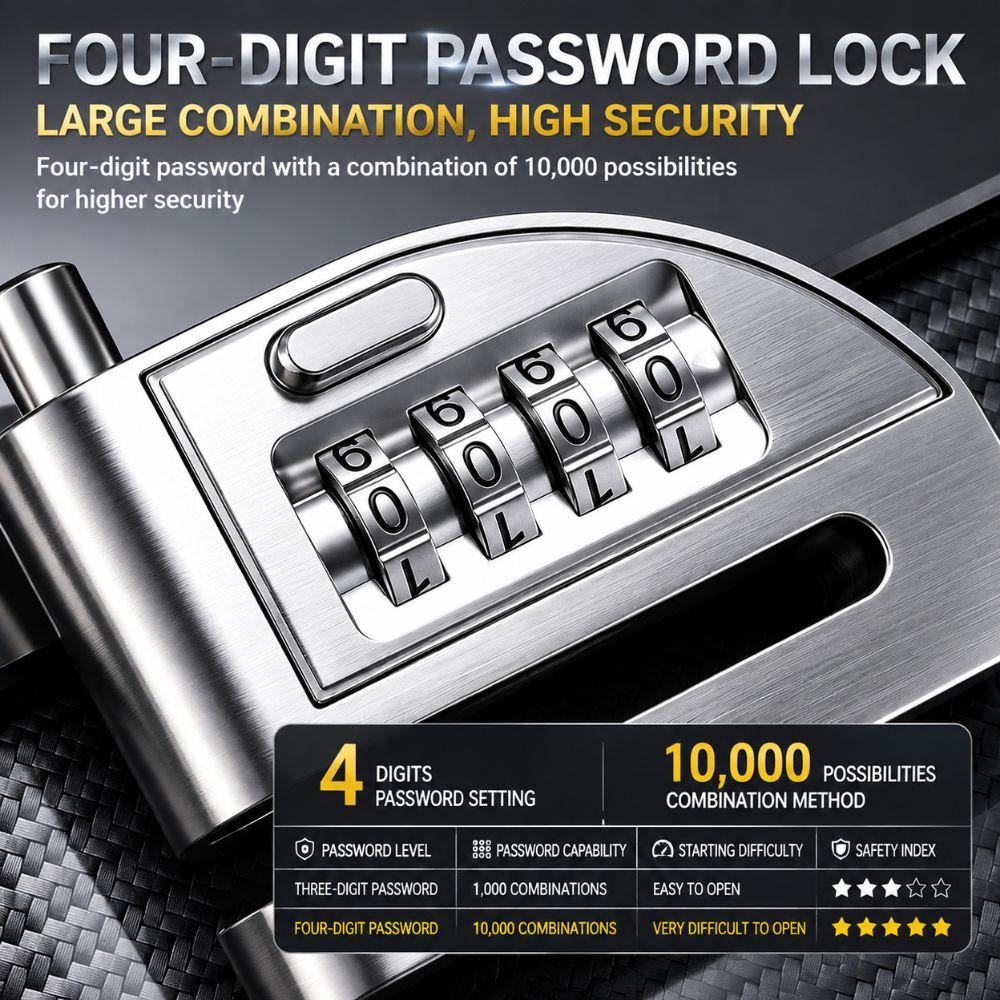 Alloy Steel Disc Brake Lock One-Press Open Anti-Theft Lock New Bike Lock Thickened Body