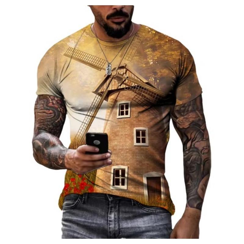 Graphic T Shirts Men Fashion Natural Scenery Pattern T Shirt Handsome Casual 3D Print T-shirt Summer Mountains Rivers Tops