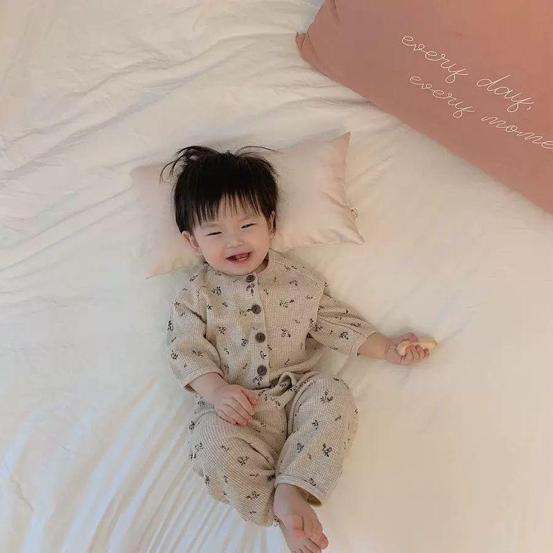 Korean-Style Children's Clothing, Same Style as Little Orange, Waffle-Patterned Baby Jumpsuit, Anti-Dirt Outdoor Wear