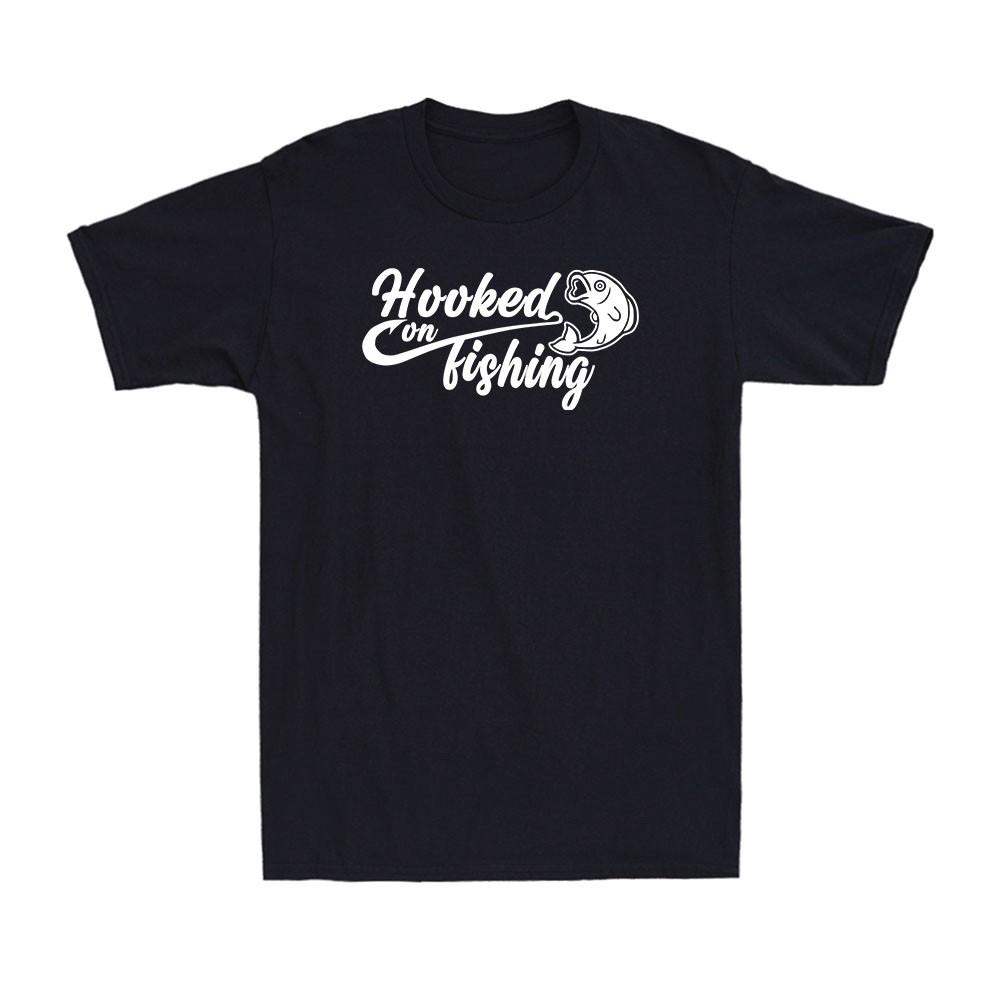 Hooked On Fishing Fish Funny Gift Present For Him Gifts Men s Cotton T-Shirt M