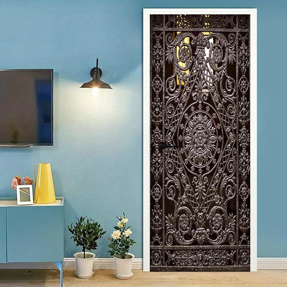 Elegant black screen door mural sticker - self-adhesive iron wall sticker, suitable for modern home decoration, perfect for room