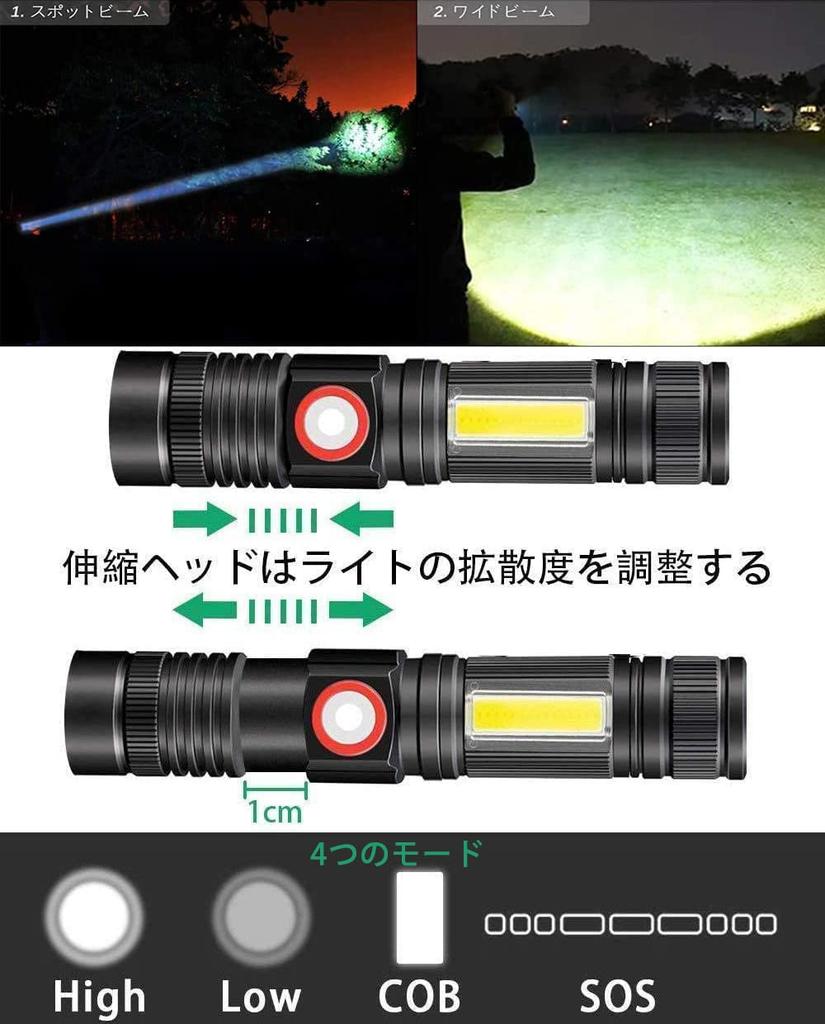 1600 Lumens LED USB 18650 COB Work Handheld LED Bright Handheld Flashlight for Night Outdoor Power and Disaster Preparedness Ultra-Bright Flashlight,