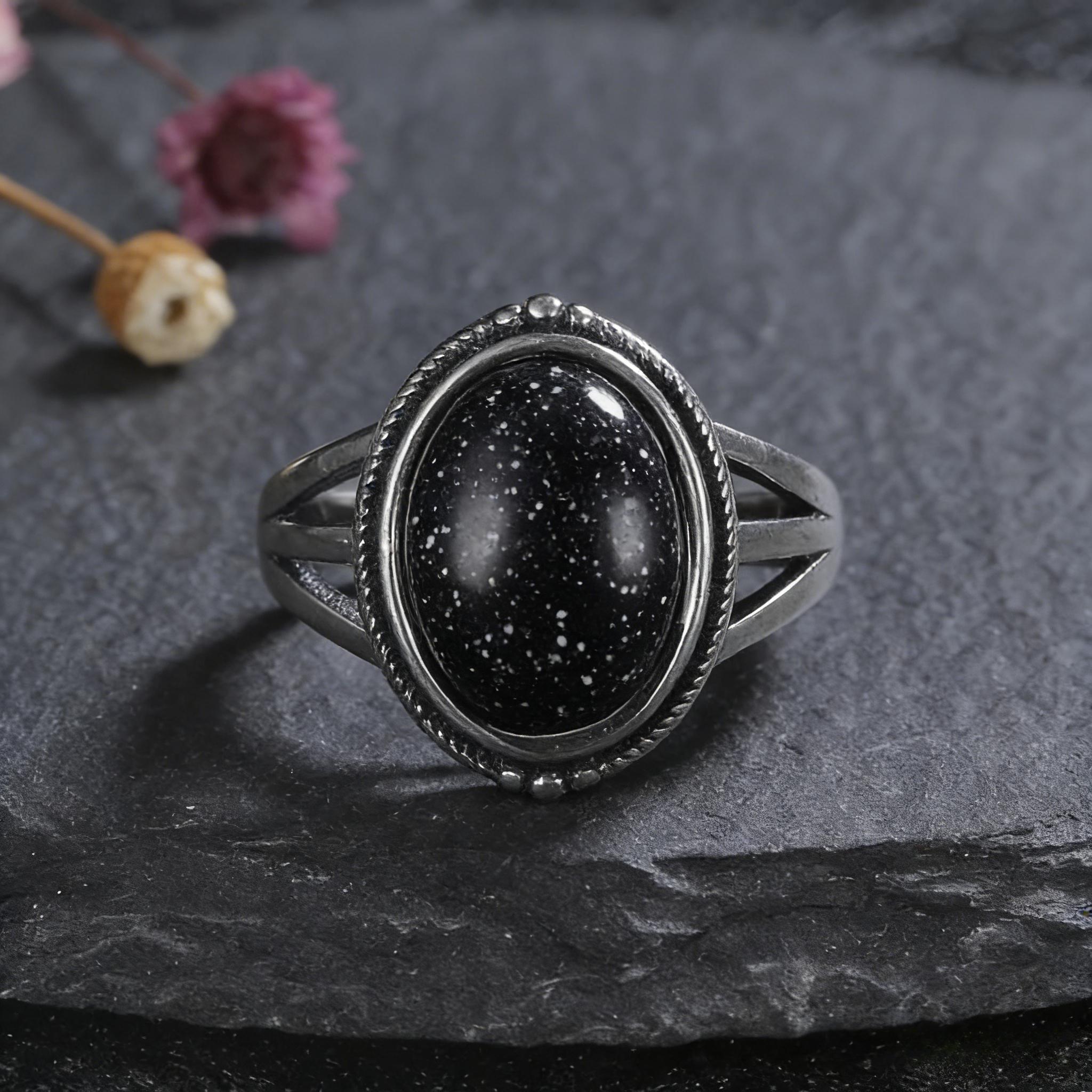 Vintage Ovaler Blauer Sandsteinring für Damen, Antik Kupferfarben Erstellt Boho Retro Verlobungsring für Täglichen Schmuck Geschenk 7 black