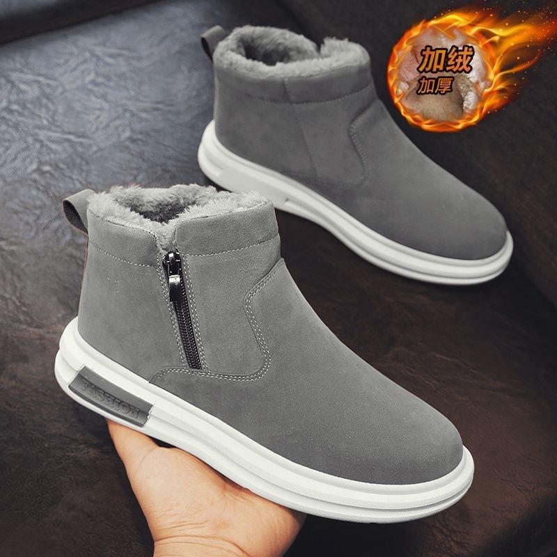 Snow boots men's shoes 2025 winter mid top cotton shoes for outdoor warmth and thick velvet cotton shoes for cold protection