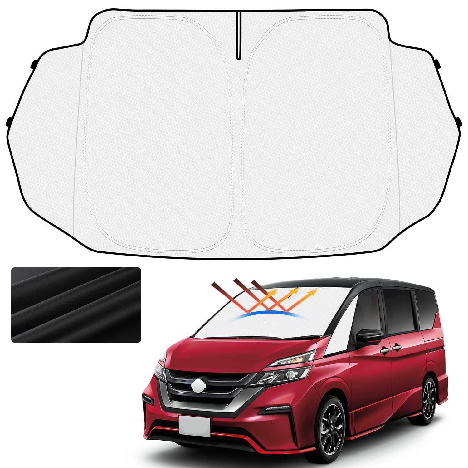

coating honeycomb Innovative Front Sunshade for Nissan Serena C27 Windshield Shade Light with Steering Wheel Cover Storage UV for Car Custom Interior чёрный