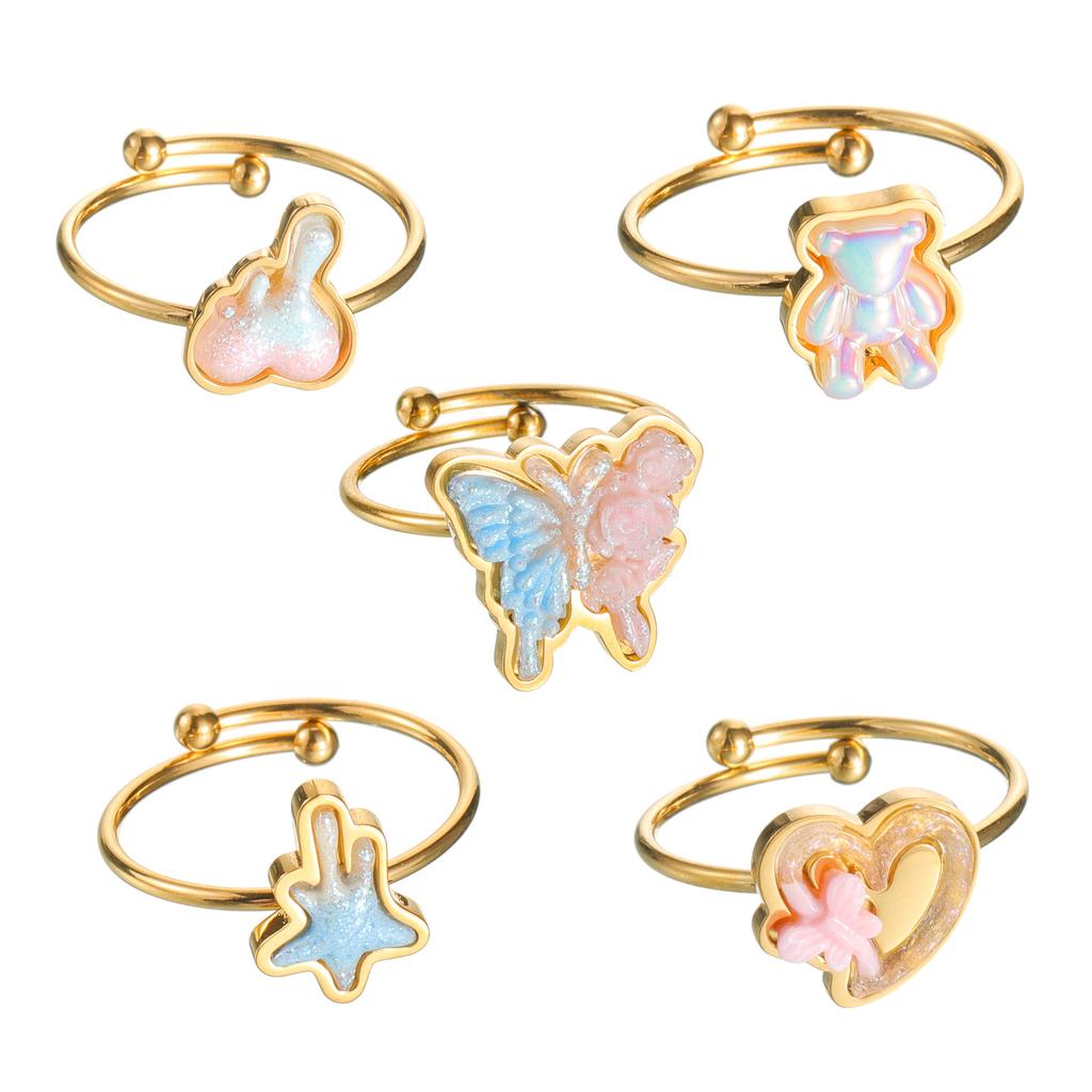 Atoztide Fashion 18K Gold Plated Open Ring For Women Stainless Steel Acrylic Relief Adjustable Finger Ring Birthday Jewelry Gift