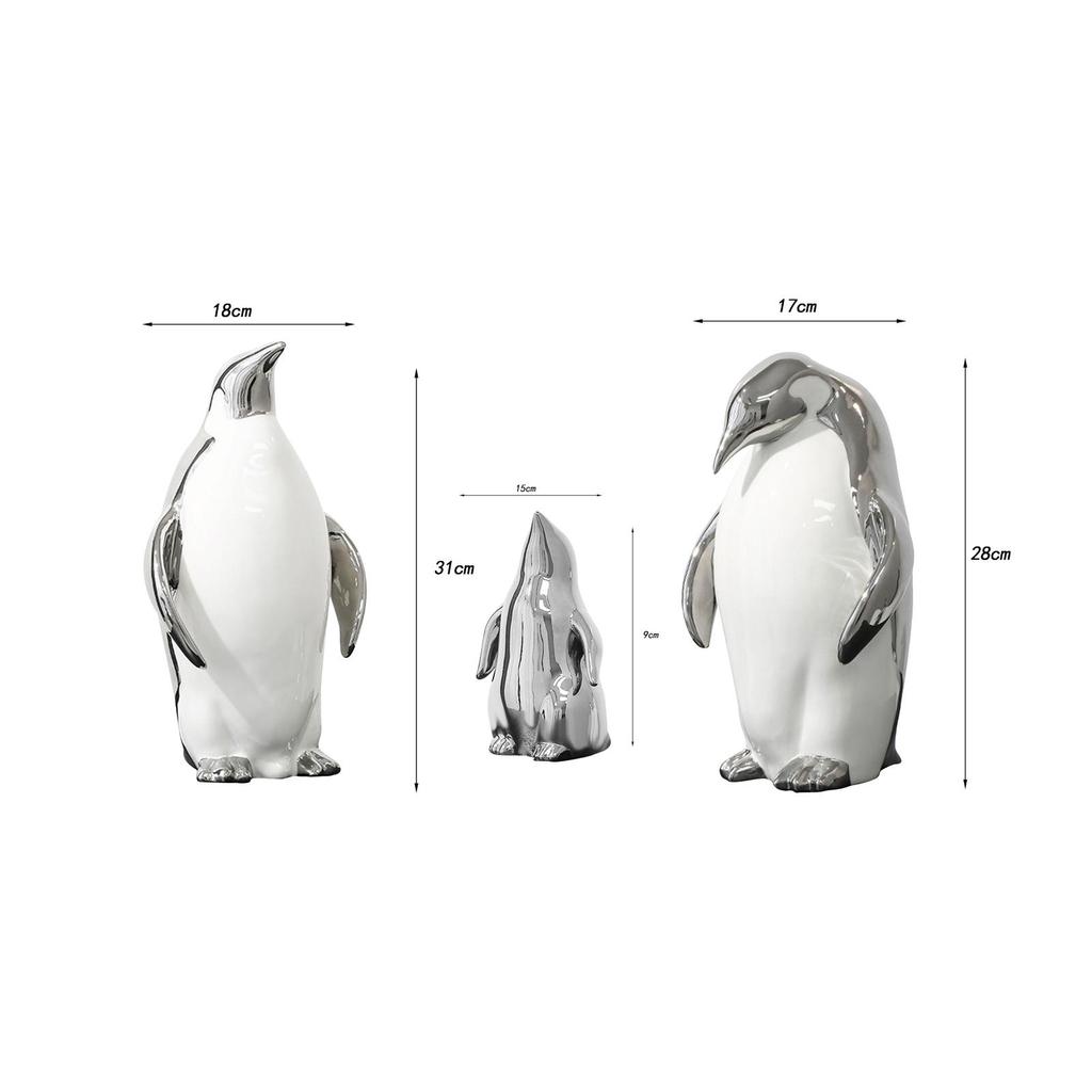 3 Pieces Penguin Sculpture Statue Porcelain Ceramic Decorative Nordic