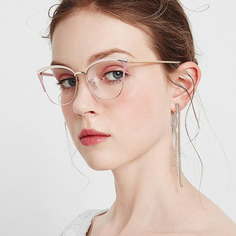 Cat Eye Anti Blue Light Reading Glasses Women Brand Designer Double Colors Metal Frame Fashion Pink Optical Eyeglasses Spectacle