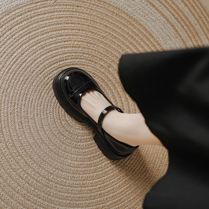 Silver Mary Jane Shoes Women's Pearl One-word Thick-soled Light-mouth Single Shoes Women's Small Fragrant Wind Round Head Thick Heel Jk Shoes