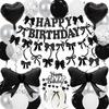 Blue Bow Birthday Decorations, Happy Birthday Banner Garland and Hanging Swirls, 28Pcs Balloons, Cake Toppers, Bow Themed Party Decorations for Girls