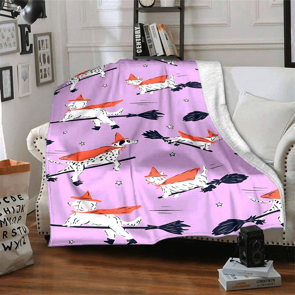 1pc Halloween Dogs Print Blanket Lightweight Flannel Throw Blanket For Sofa, Bed, Living Room, Office, Outdoor Travel, Camping