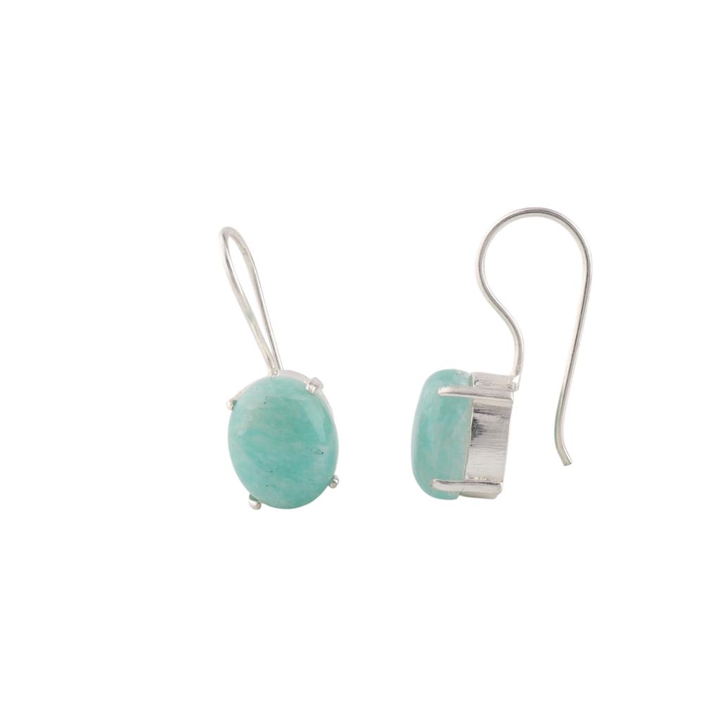 Natural Amazonite Gemstone 925 Sterling Silver Handmade Dangle Earrings 1.05" EE-173-28